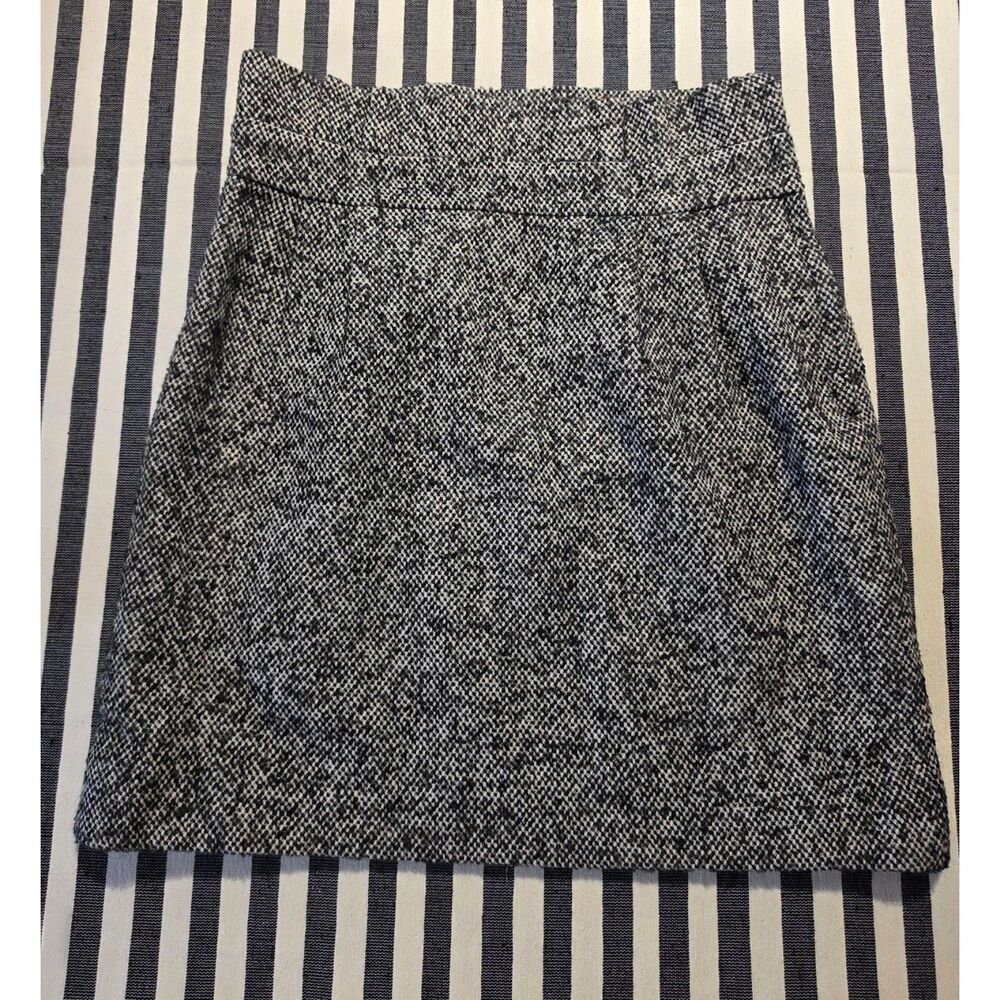 Kate Spade Black White Tweed Pleated Paperbag Waist Wool Blend Skirt Size 4